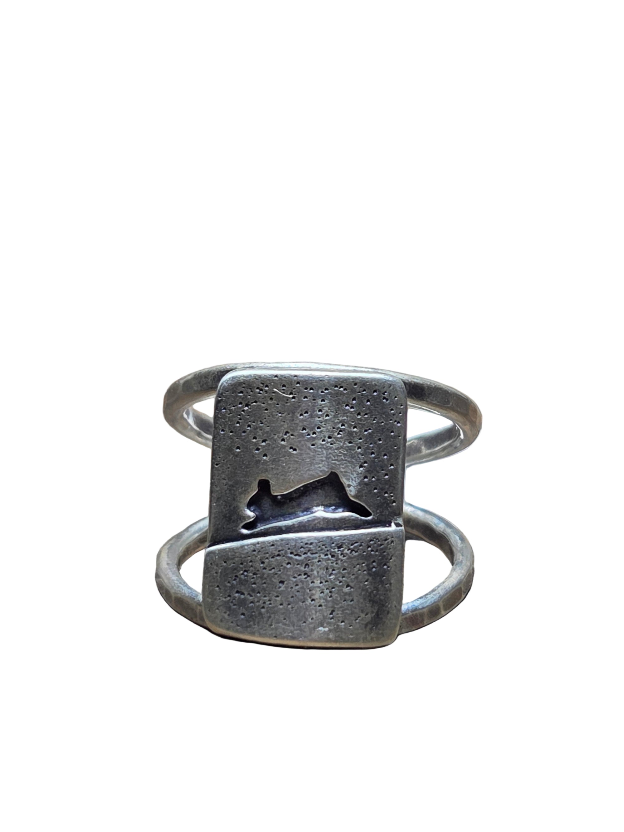 Rabbit on a Starry Night Double Band Ring 4.75 5.75 or 9 - Silver Pendant  4.75  5.75 3759 - handmade by Beth Millner Jewelry