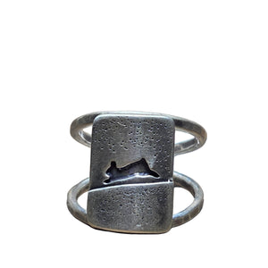 Rabbit on a Starry Night Double Band Ring 4.75 5.75 or 9 - Silver Pendant  4.75  5.75 3759 - handmade by Beth Millner Jewelry
