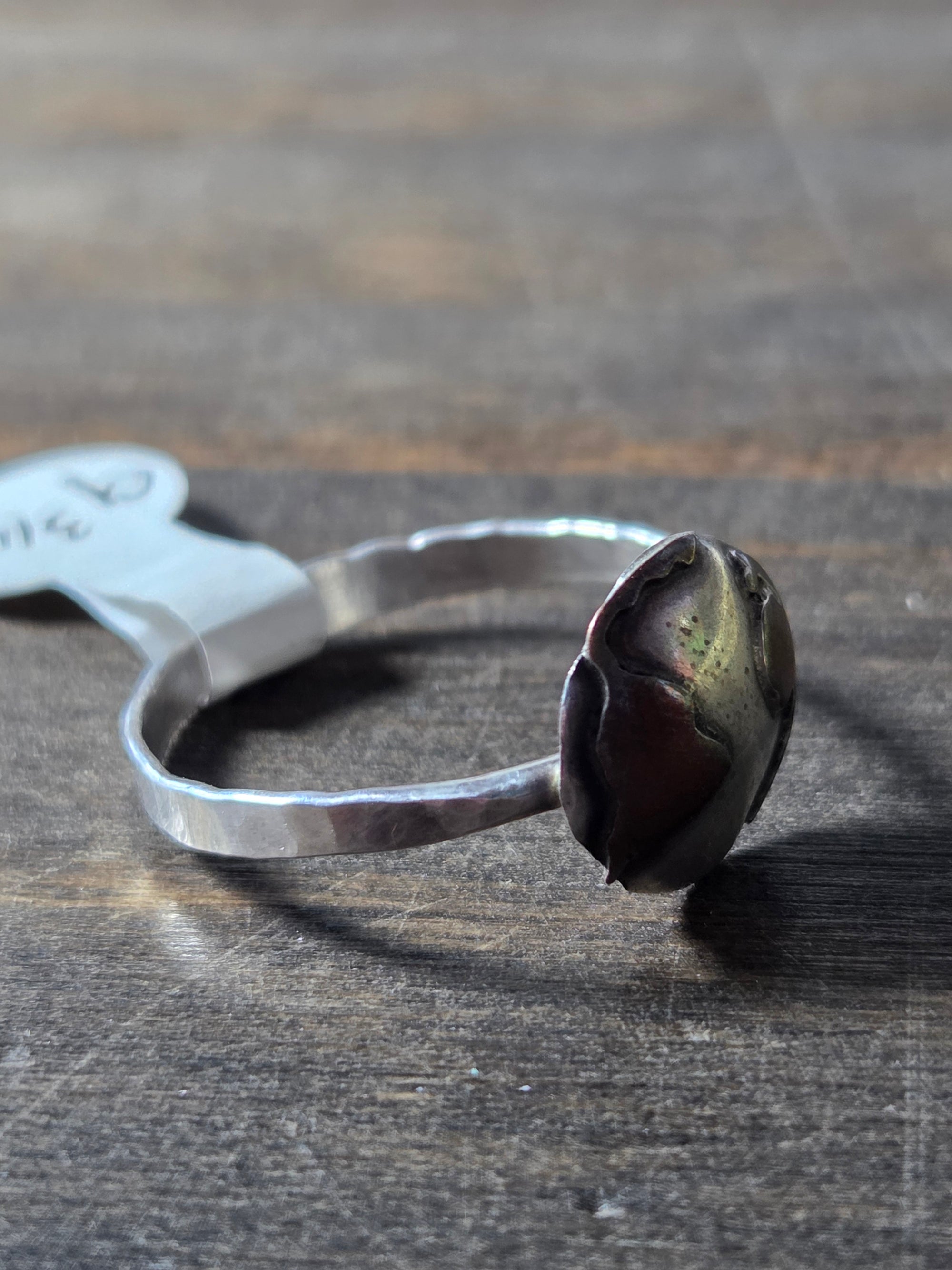 Mini Round Mixed Metal Darkened Earth Single Band Ring Size 9.75 - Wedding Ring   1010 - handmade by Beth Millner Jewelry