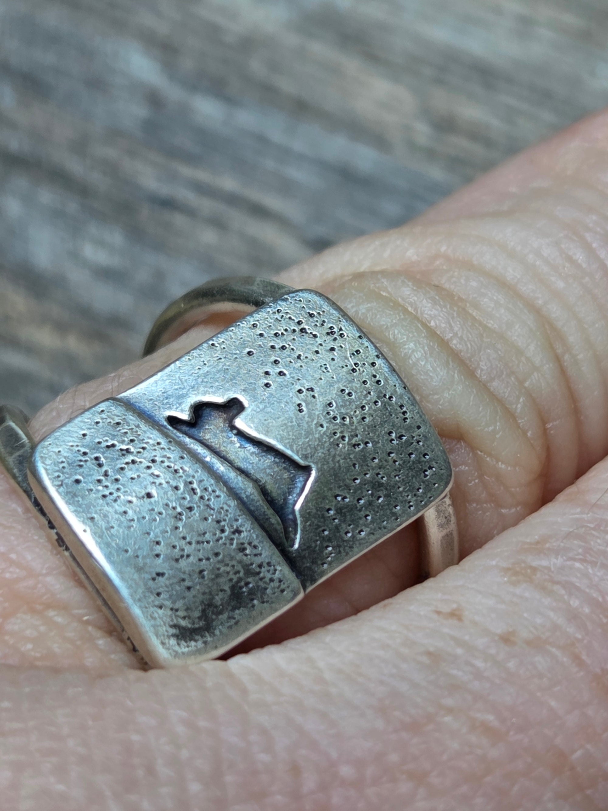 Rabbit on a Starry Night Double Band Ring 4.75 5.75 or 9 - Silver Pendant  4.75  5.75 3759 - handmade by Beth Millner Jewelry