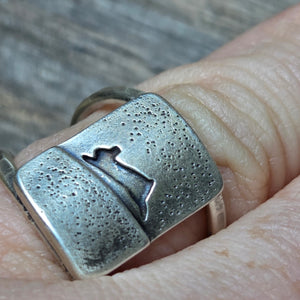 Rabbit on a Starry Night Double Band Ring 4.75 5.75 or 9 - Silver Pendant  4.75  5.75 3759 - handmade by Beth Millner Jewelry