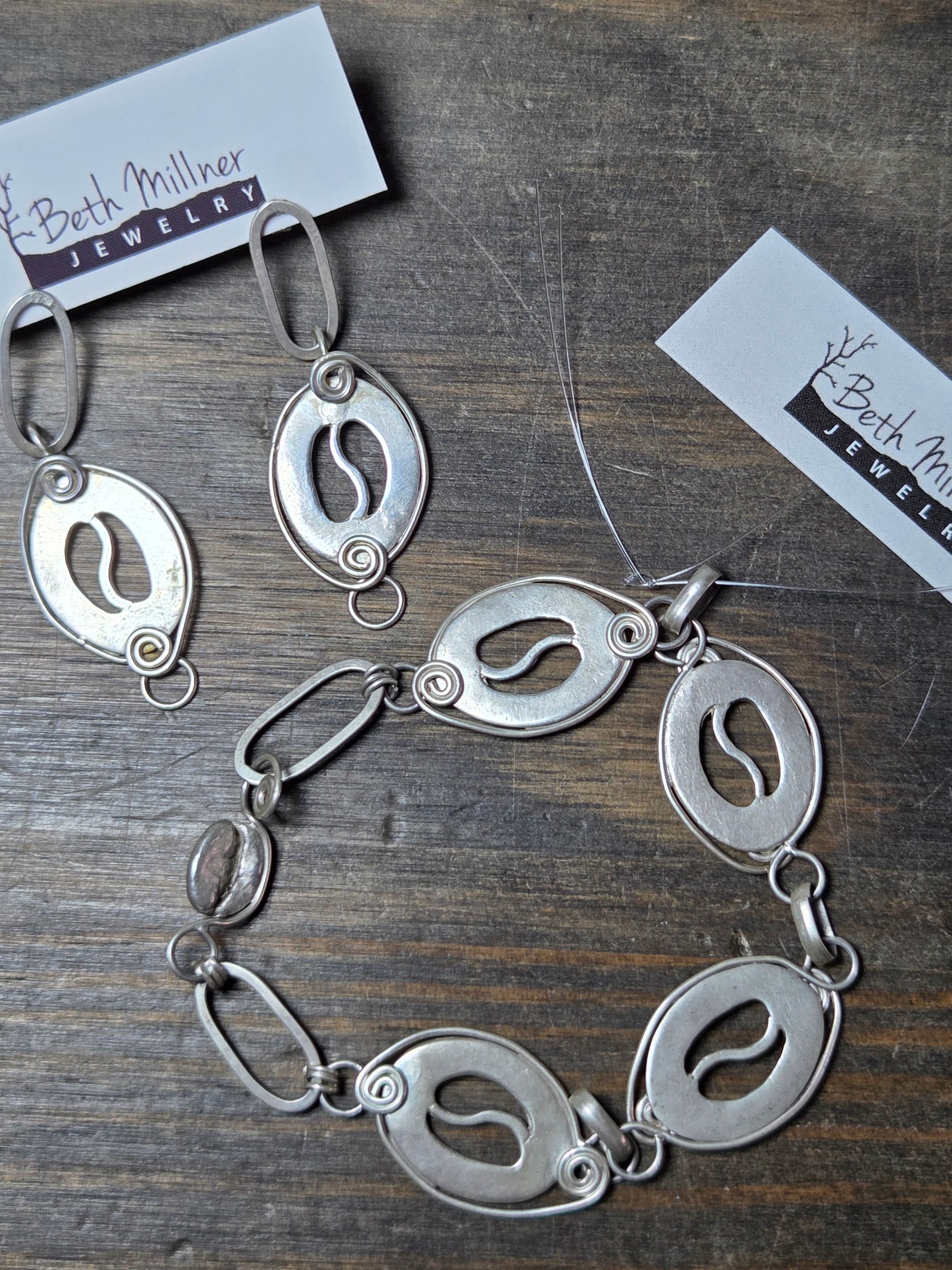 Coffee Bean Wire Wrap Chain Bracelet and Earrings Set - Bracelet   9073 - handmade by Beth Millner Jewelry