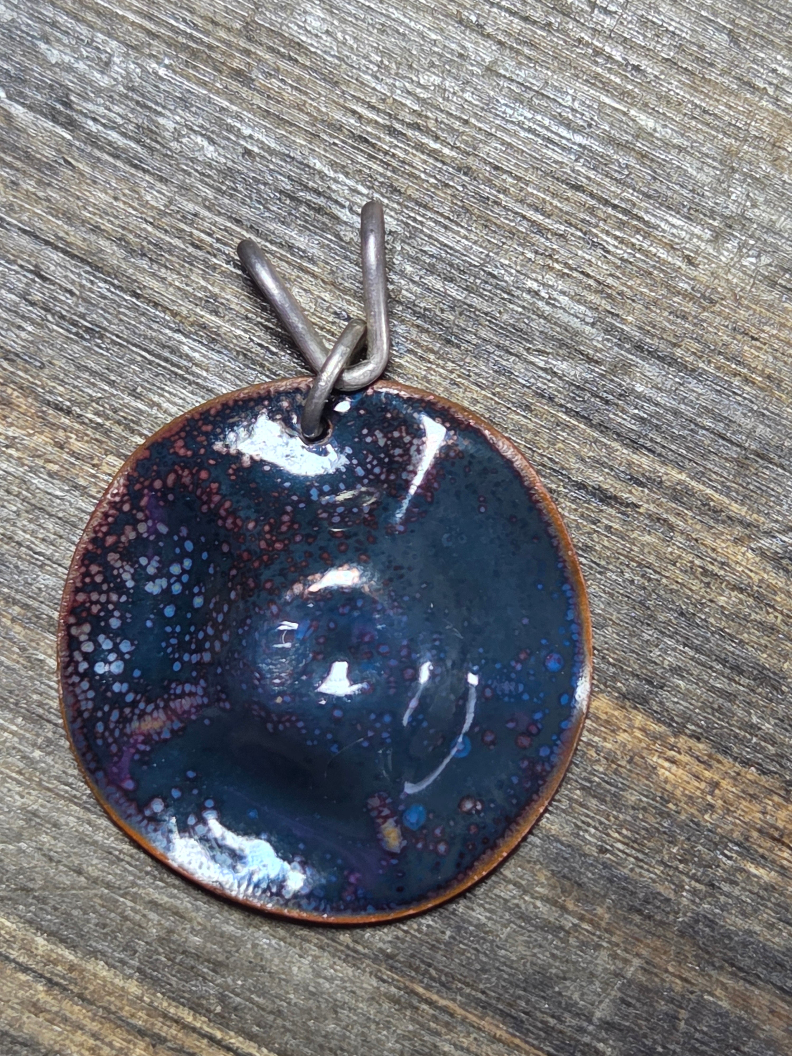 Blue Enamel Lilly Pad Flower Pendant - Enamel Pendant   0443 - handmade by Beth Millner Jewelry