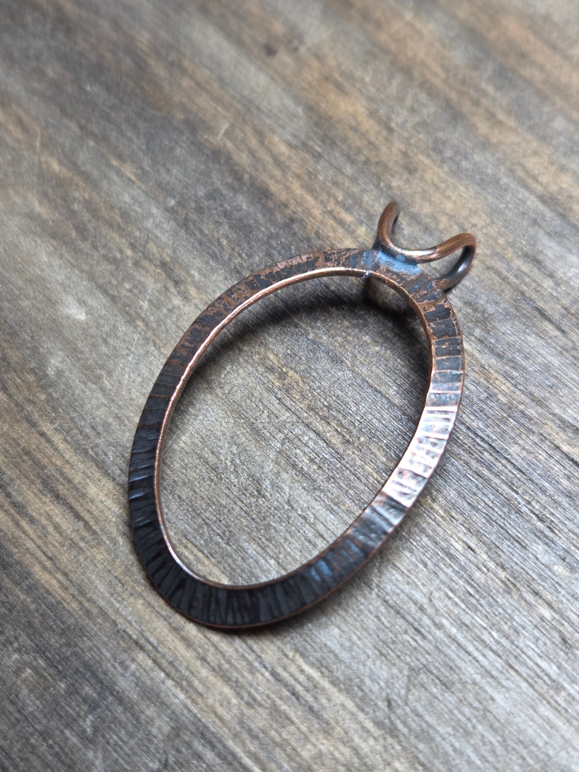 Radial Textured Copper Hoop Pendant - Copper Pendant   9006 - handmade by Beth Millner Jewelry