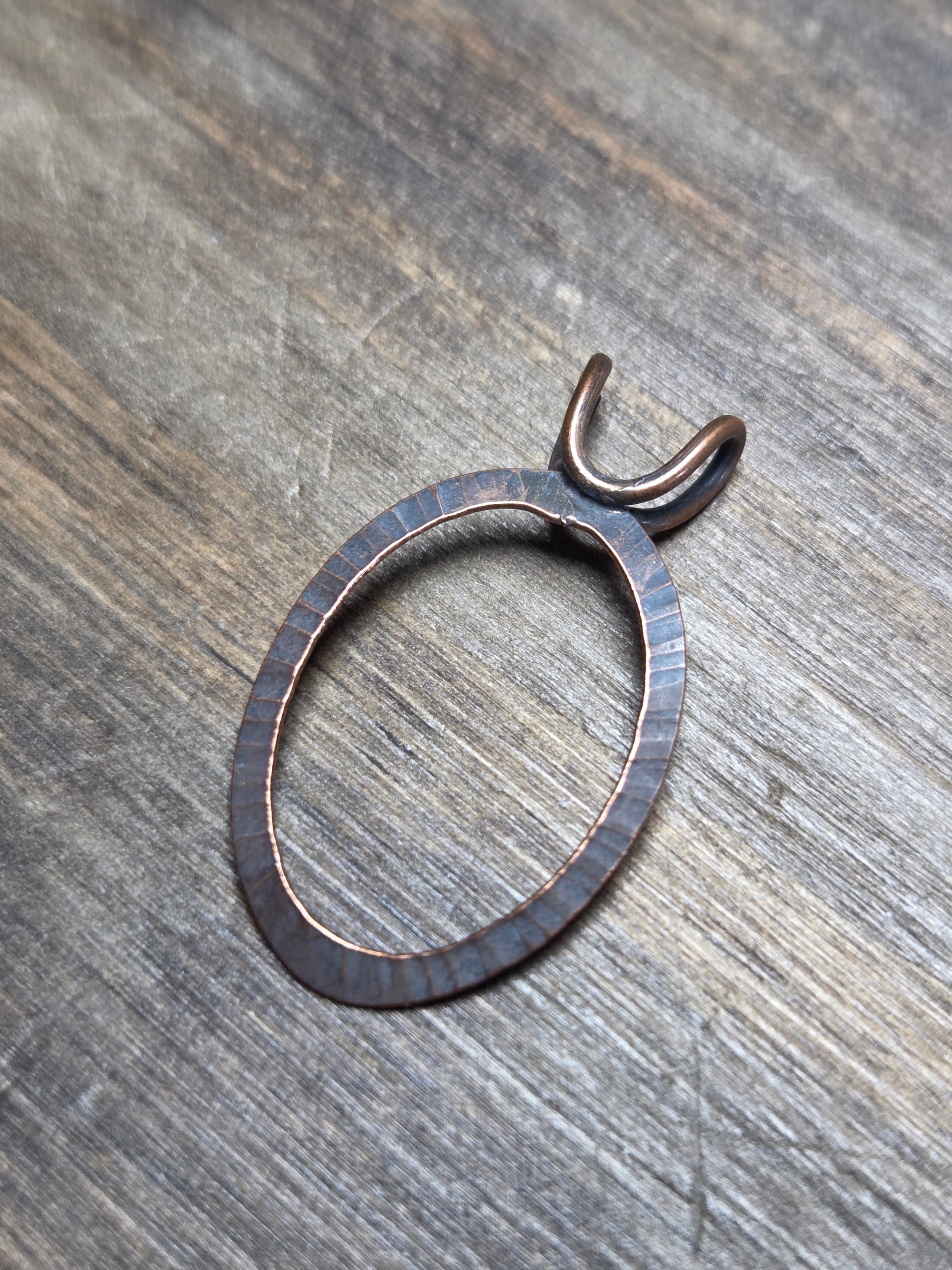Small Radial Textured Copper Hoop Pendant - Copper Pendant   9007 - handmade by Beth Millner Jewelry