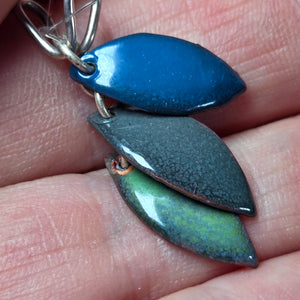 Fantasy Leaves Enameled Grey Green and Blue Pendant - Enamel Pendant   0793 - handmade by Beth Millner Jewelry