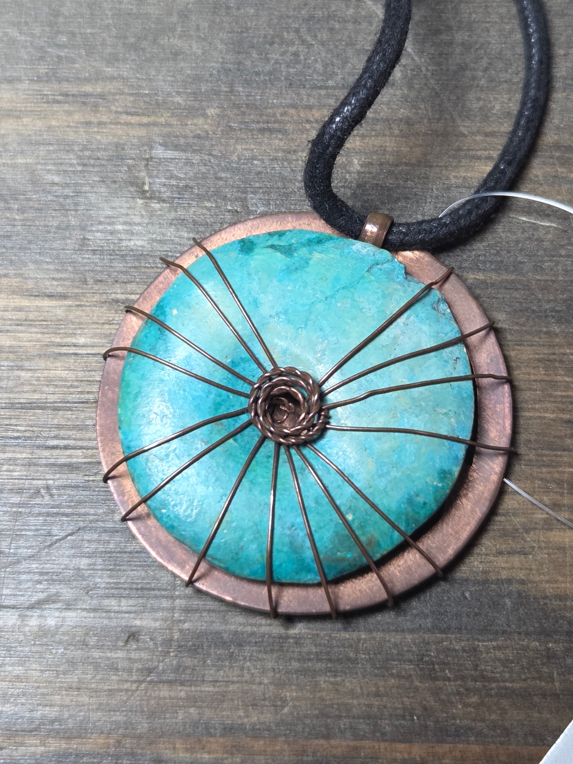 Cafe Copper Pendant - Silver Earrings   9074 - handmade by Beth Millner Jewelry