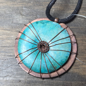 Cafe Copper Pendant - Silver Earrings   9074 - handmade by Beth Millner Jewelry