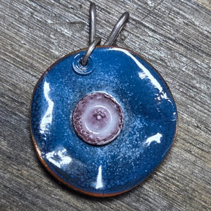 Blue Enamel Lilly Pad Flower Pendant - Enamel Pendant   0443 - handmade by Beth Millner Jewelry