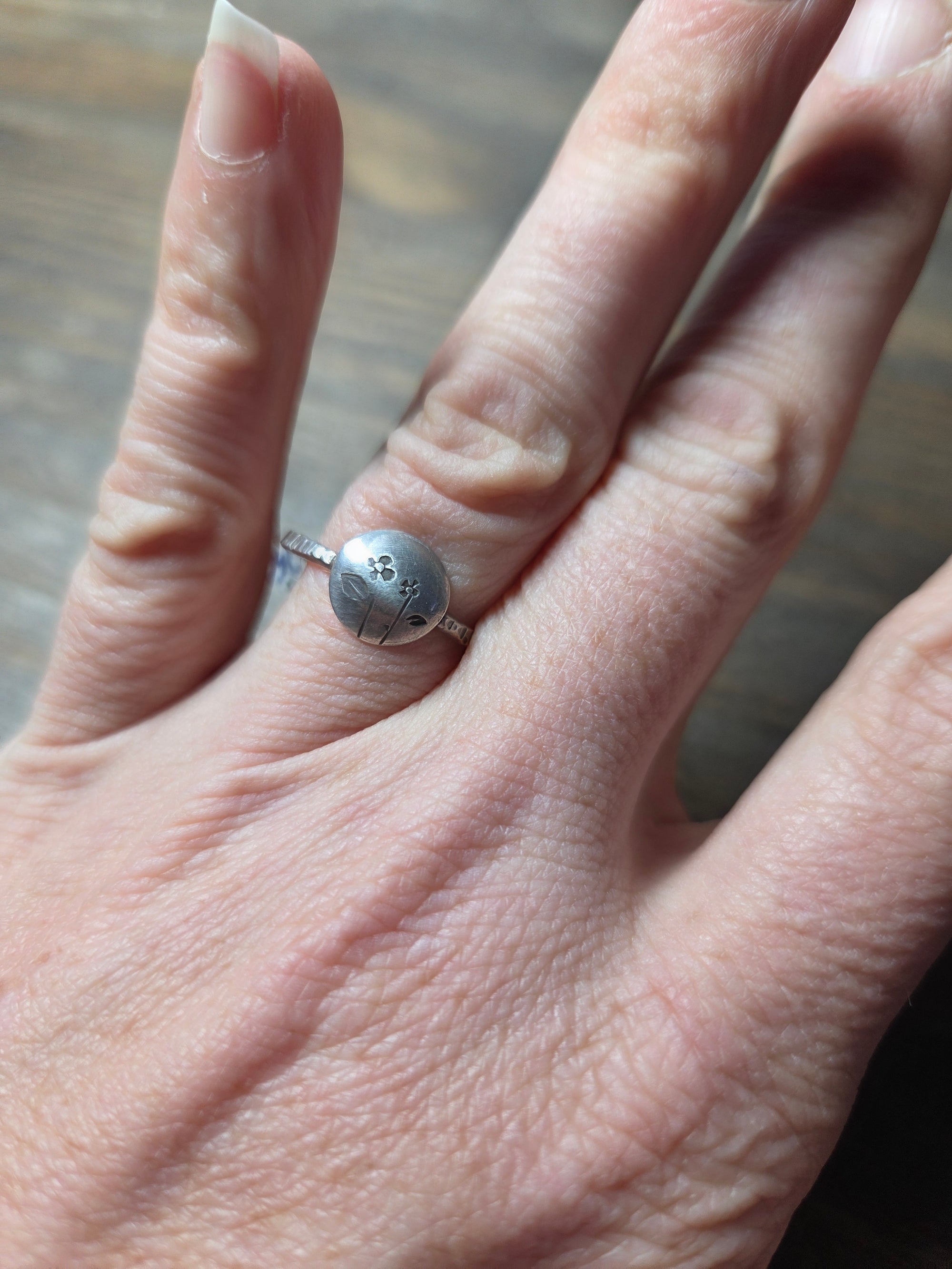 Floral Tree Bark Silver Ring 9.25 or 7 - Ring  9.5  7 MIL-130 - handmade by Beth Millner Jewelry