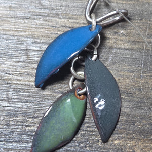 Fantasy Leaves Enameled Grey Green and Blue Pendant - Enamel Pendant   0793 - handmade by Beth Millner Jewelry