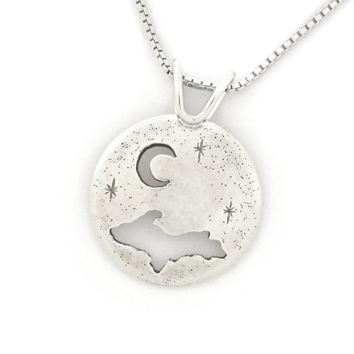 Silver Night Sky Upper Peninsula Pendant - Silver Pendant   7081 - handmade by Beth Millner Jewelry