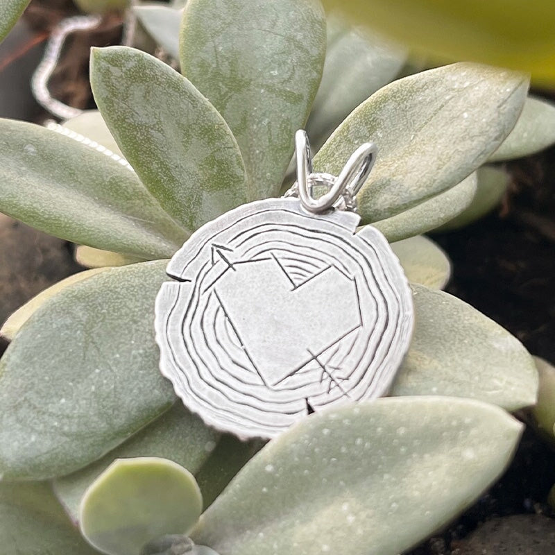Small Carved Heartwood Pendant - Silver Pendant Without Initial Engraving With Initial Engraving 7224 - handmade by Beth Millner Jewelry