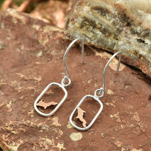 Tiny Copper Upper Peninsula Earrings - Mixed Metal Earrings   7090 - handmade by Beth Millner Jewelry