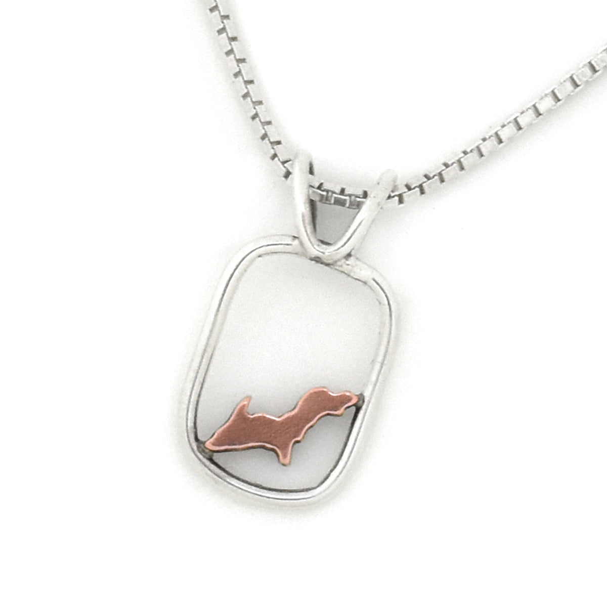 Tiny Copper Upper Peninsula Pendant - Mixed Metal Pendant   7083 - handmade by Beth Millner Jewelry