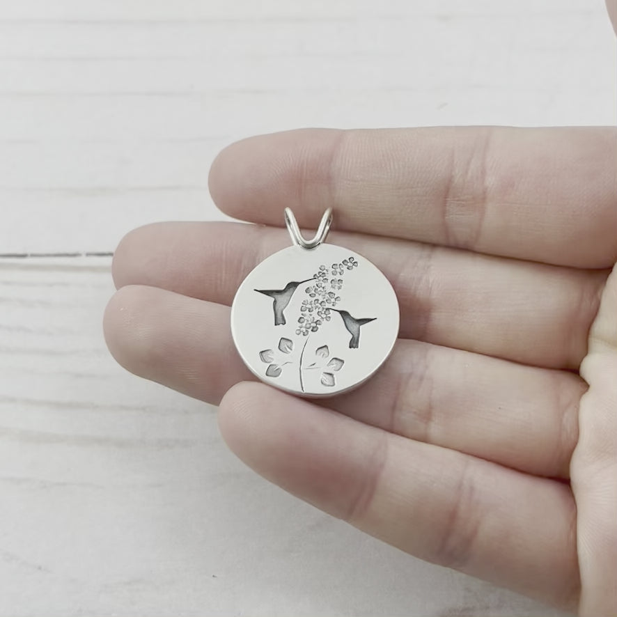 Hummingbird Garden Pendant - Silver Pendant   3697 - handmade by Beth Millner Jewelry