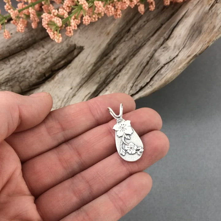 Small Apple Blossom Pendant, Silver Pendant handmade by Beth Millner Jewelry