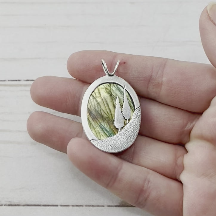 Choose Your Own Stone Reversible Oval Northern Lights Pendant - Silver Pendant Stone A - 33 x 24mm Stone B - 26 x 17mm 6910 - handmade by Beth Millner Jewelry