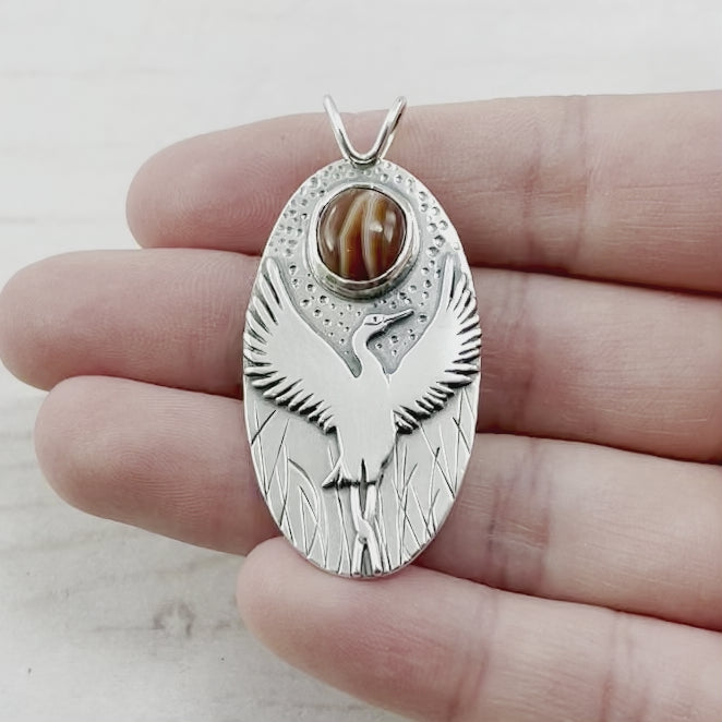 Glorious Crane Wonderland Pendant - Silver Pendant   6938 - handmade by Beth Millner Jewelry