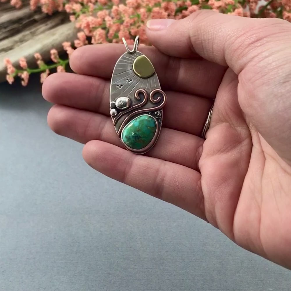 Recycled sterling silver and turquoise wonderland pendant by Beth Millner Jewelry