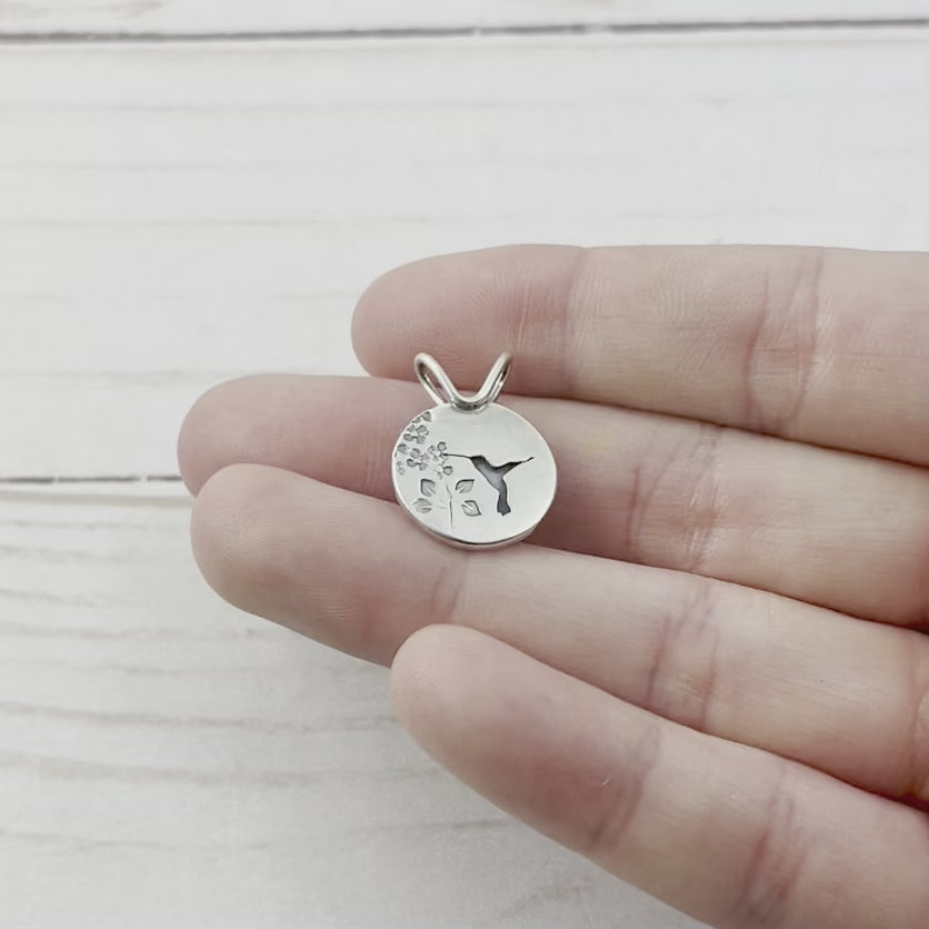 Mini Hummingbird Garden Pendant - Silver Pendant - handmade by Beth Millner Jewelry