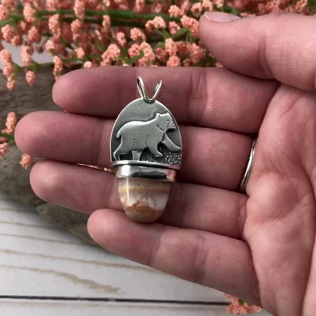 Bear Wonderland Pendant with Marquette Lake Superior Agate handmade by Beth Millner Jewelry