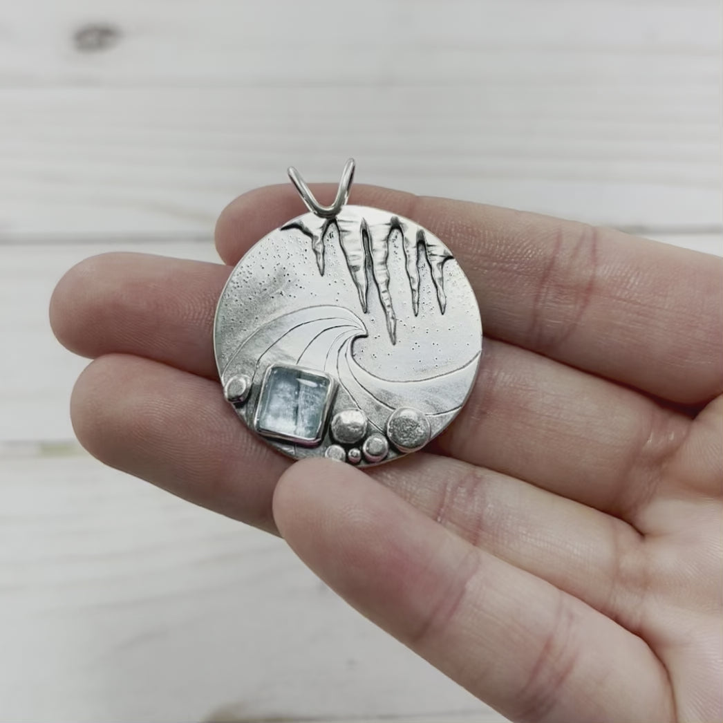 Frosted Shoreline Aquamarine Wonderland Pendant No. 3 - Silver Pendant   6846 - handmade by Beth Millner Jewelry