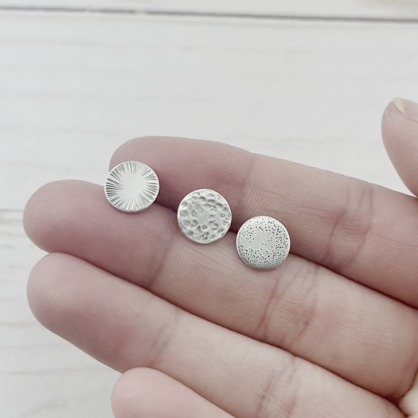 Textured Silver Dot Post Earrings - Silver Earrings Radial Star Dust 3720 - handmade by Beth Millner Jewelry
