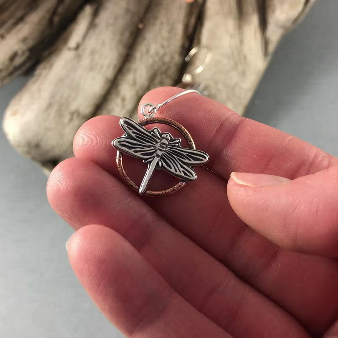Dragonfly Earrings, Mixed Metal Earrings handmade by Beth Millner Jewelry