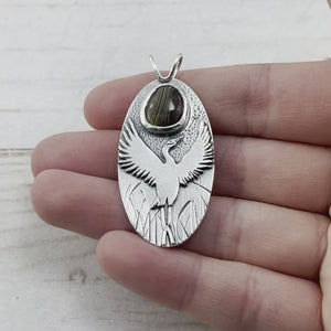 Glorious Crane Wonderland Pendant No. 1 - Silver Pendant   6939 - handmade by Beth Millner Jewelry