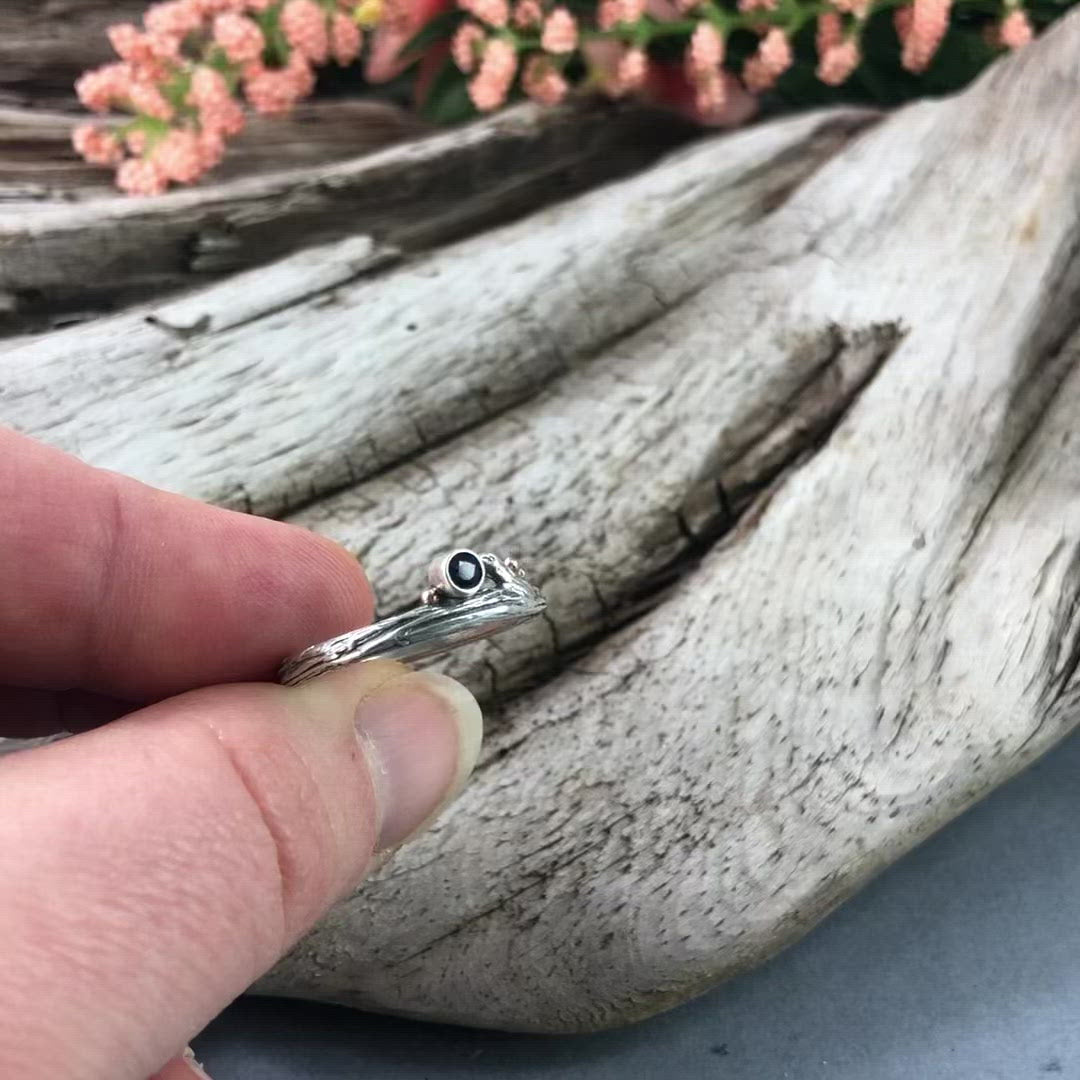 Silver Sapphire and Roses Twig Ring - Wedding Ring Blue Sapphire Teal Montana Sapphire 3887 - handmade by Beth Millner Jewelry