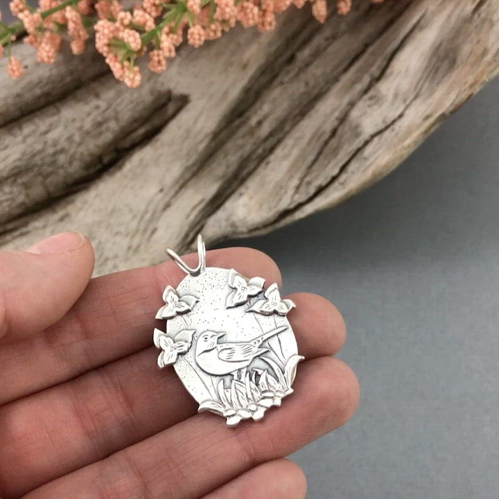 Spring Robin Pendant, Silver Pendant handmade by Beth Millner Jewelry