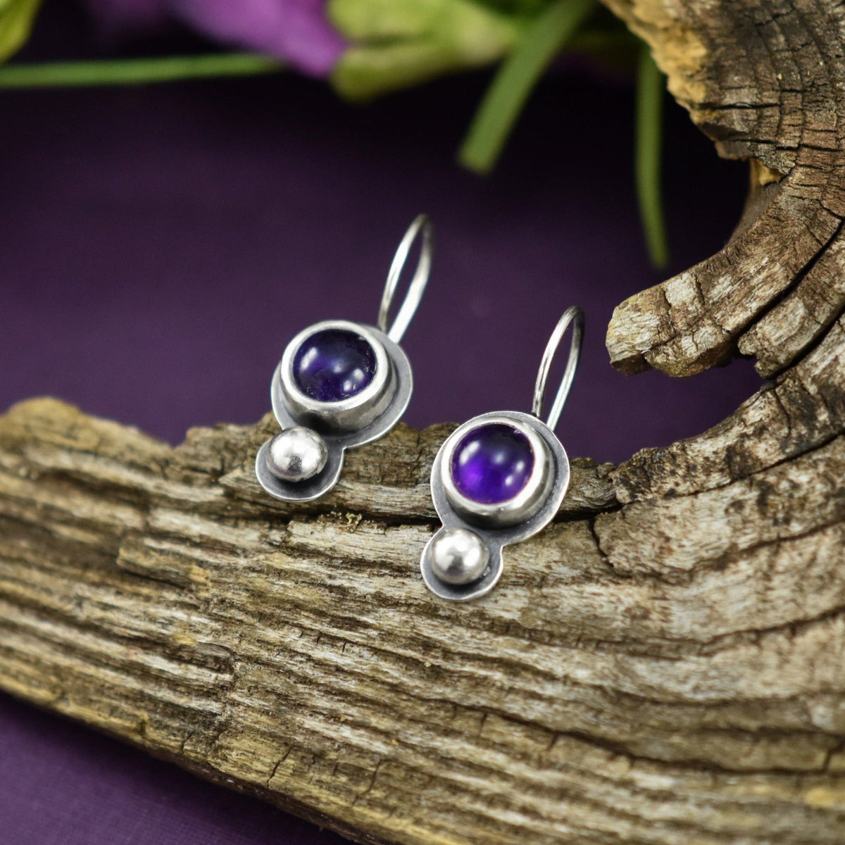 Amethyst Droplet Earrings - Silver Earrings   6823 - handmade by Beth Millner Jewelry