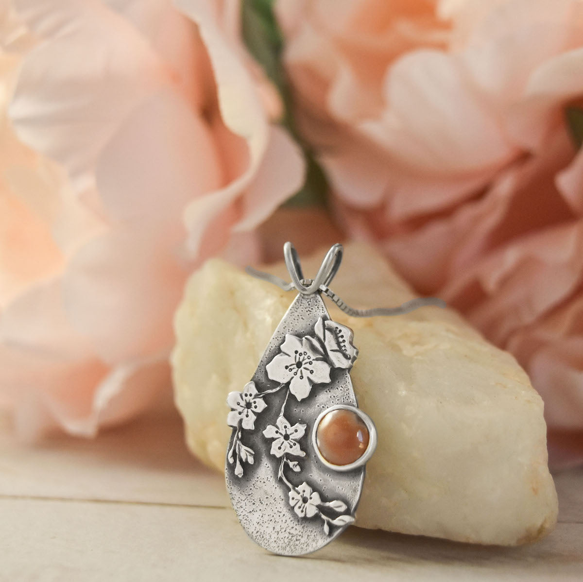 Apple Blossom Agate Wonderland Pendant No. 2 - Silver Pendant   5783 - handmade by Beth Millner Jewelry