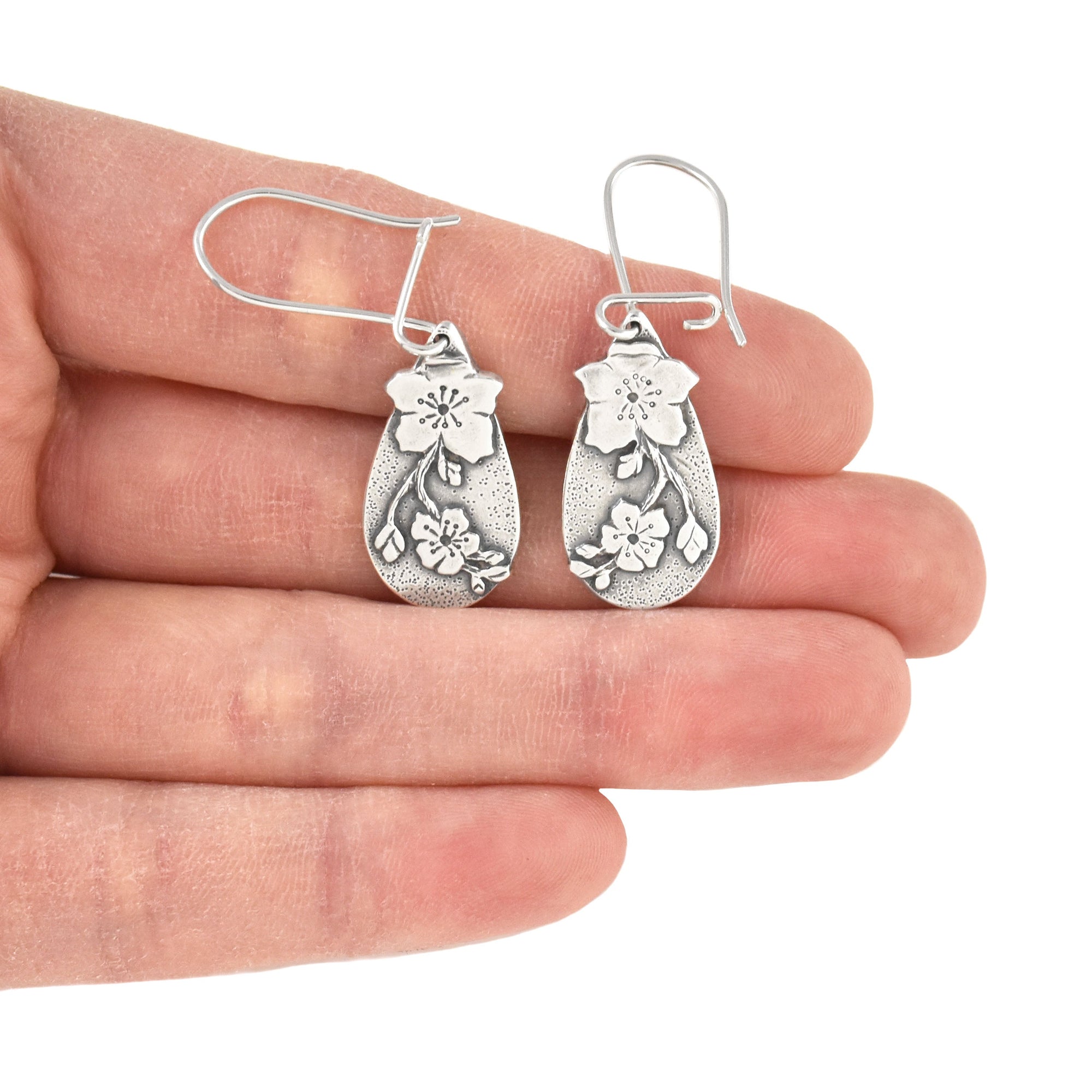 Apple Blossom Earrings - Silver Earrings   5772 - handmade by Beth Millner Jewelry