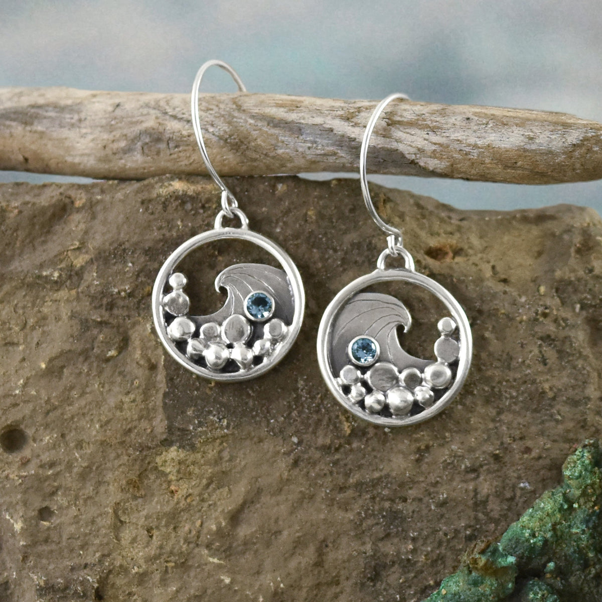 Aquamarine Wave Earrings - Silver Earrings   6851 - handmade by Beth Millner Jewelry