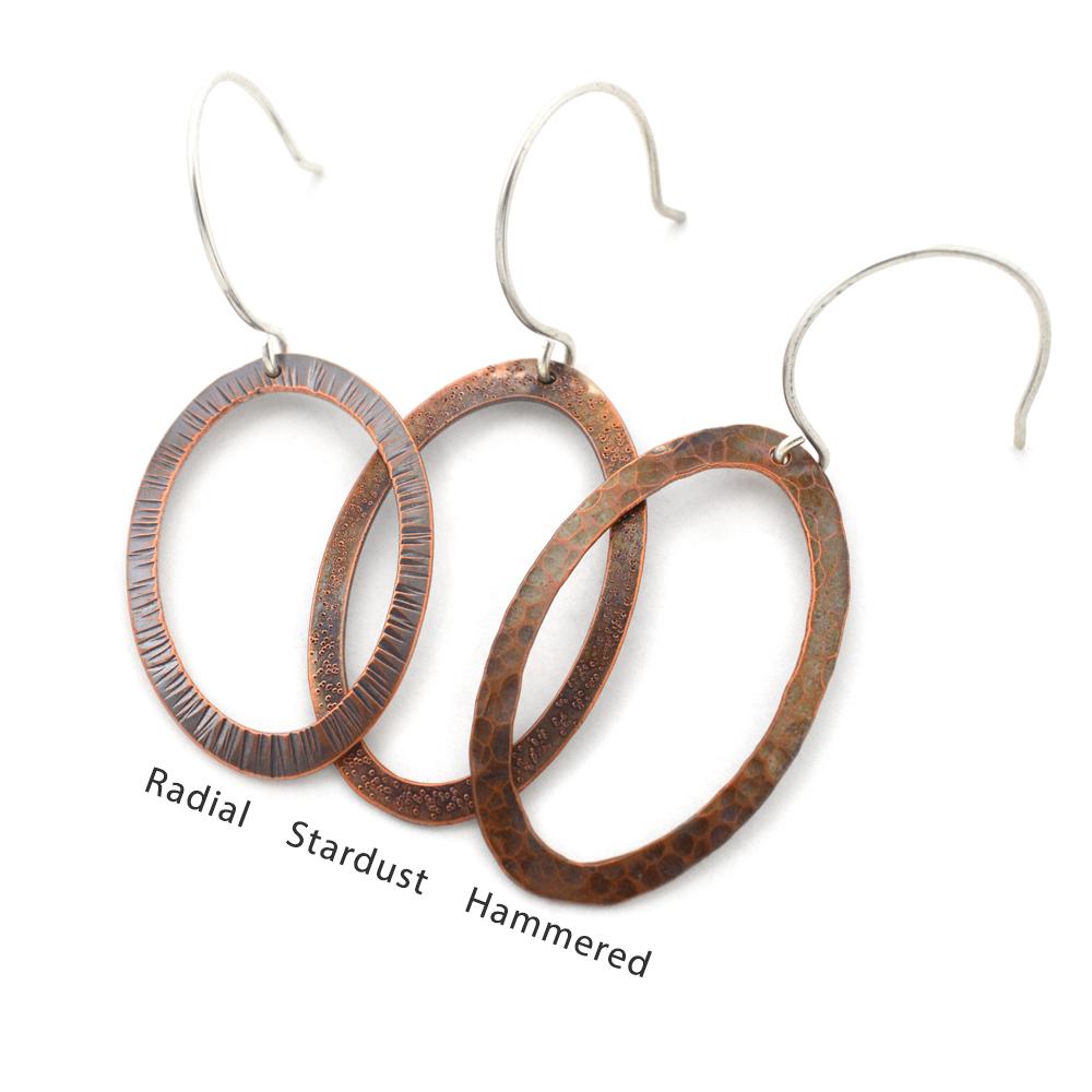 Assorted Textured Copper Hoop Earrings - Copper Earrings  Radial  Star Dust 2682 - handmade by Beth Millner Jewelry
