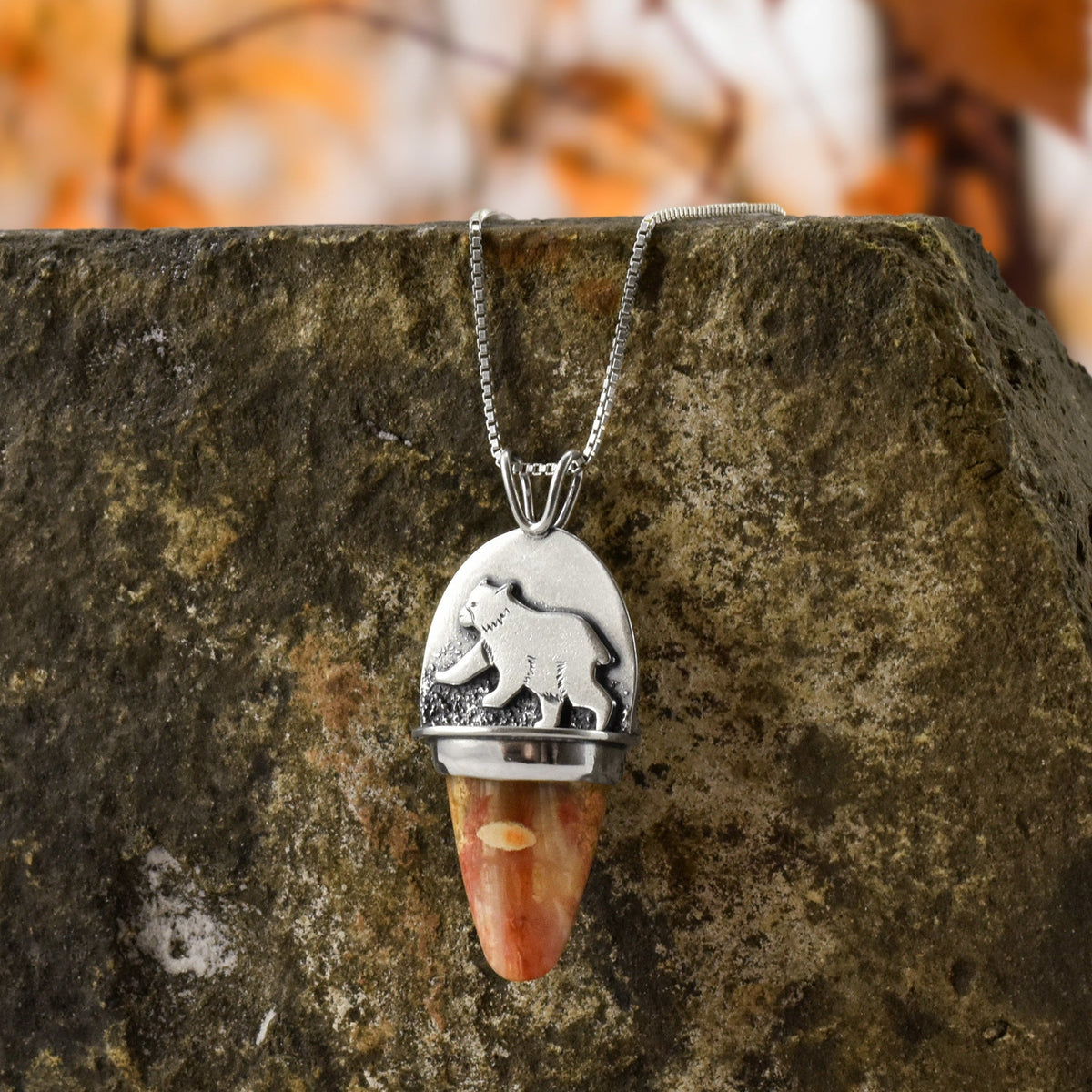 Bear Wonderland Pendant with Marquette Lake Superior Agate no.1 - Silver Pendant   6613 - handmade by Beth Millner Jewelry