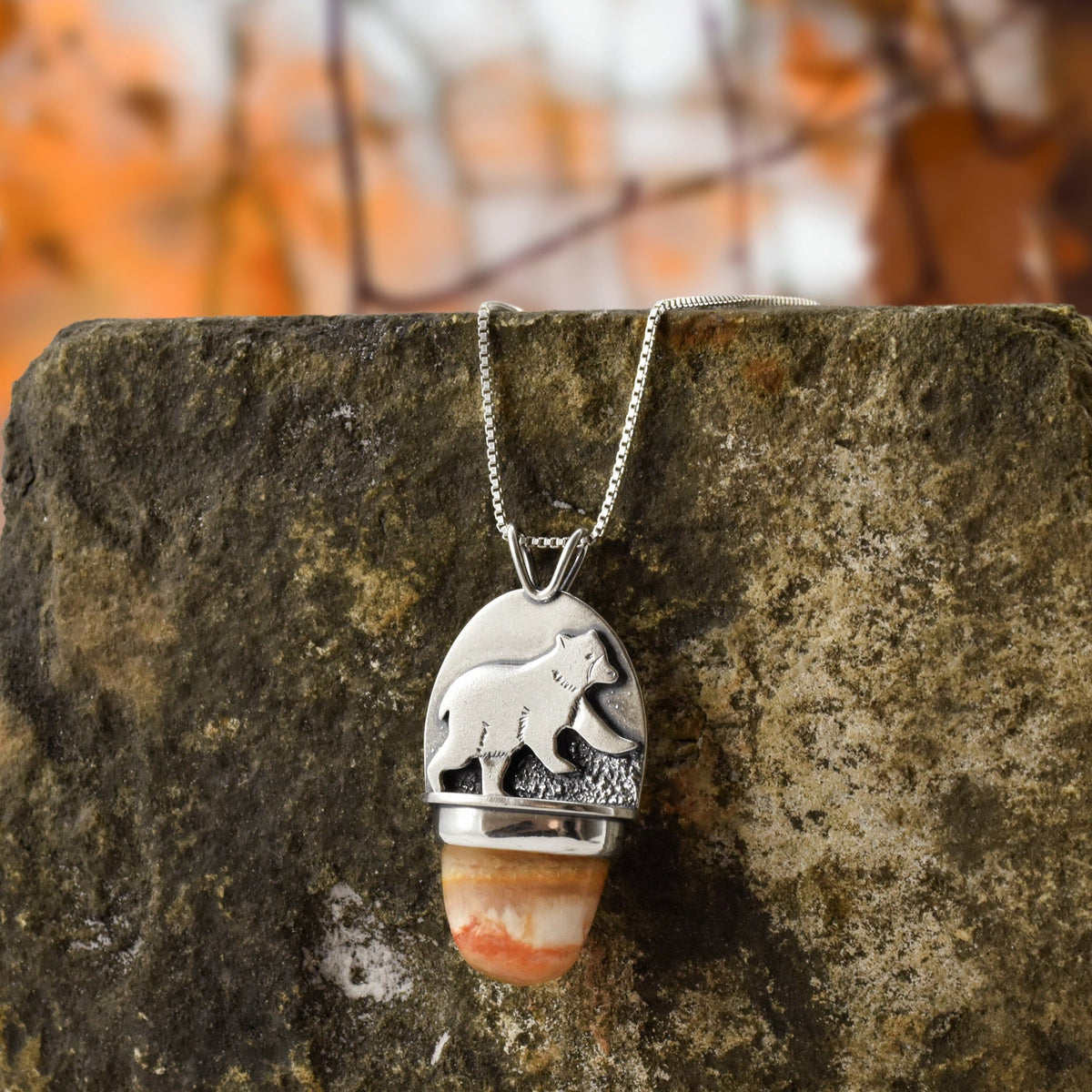 Bear Wonderland Pendant with Marquette Lake Superior Agate no.3 - Silver Pendant   6617 - handmade by Beth Millner Jewelry