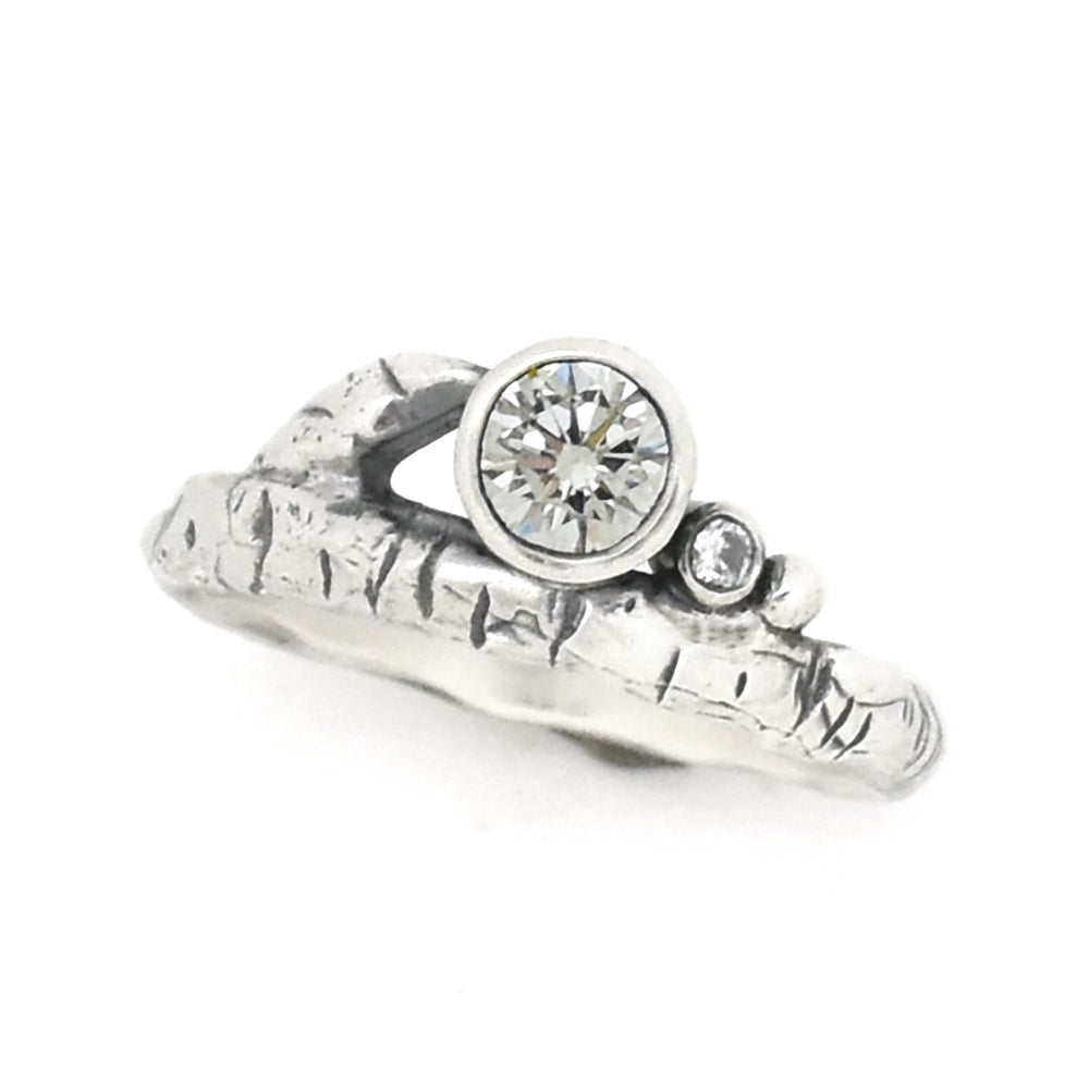 Silver Birch Twig Birthstone Ring - your choice of 5mm stone - Ring April - Lab Created Diamond January - Idaho Garnet 6739 - handmade by Beth Millner Jewelry