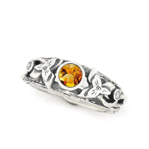 Silver Blooming Trillium Birthstone Ring - your choice of 5mm stone - Ring  January - Idaho Garnet  February - Montana Amethyst 6724 - handmade by Beth Millner Jewelry