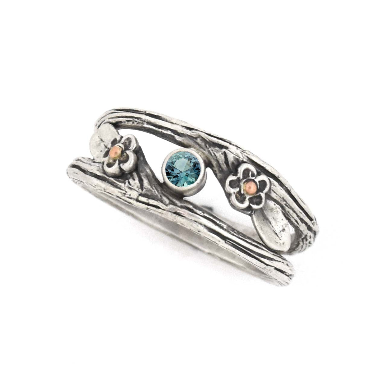 Blossoming Romance Twig Ring - your choice of stone - Wedding Ring Teal Montana Sapphire Green Montana Sapphire 4234 - handmade by Beth Millner Jewelry
