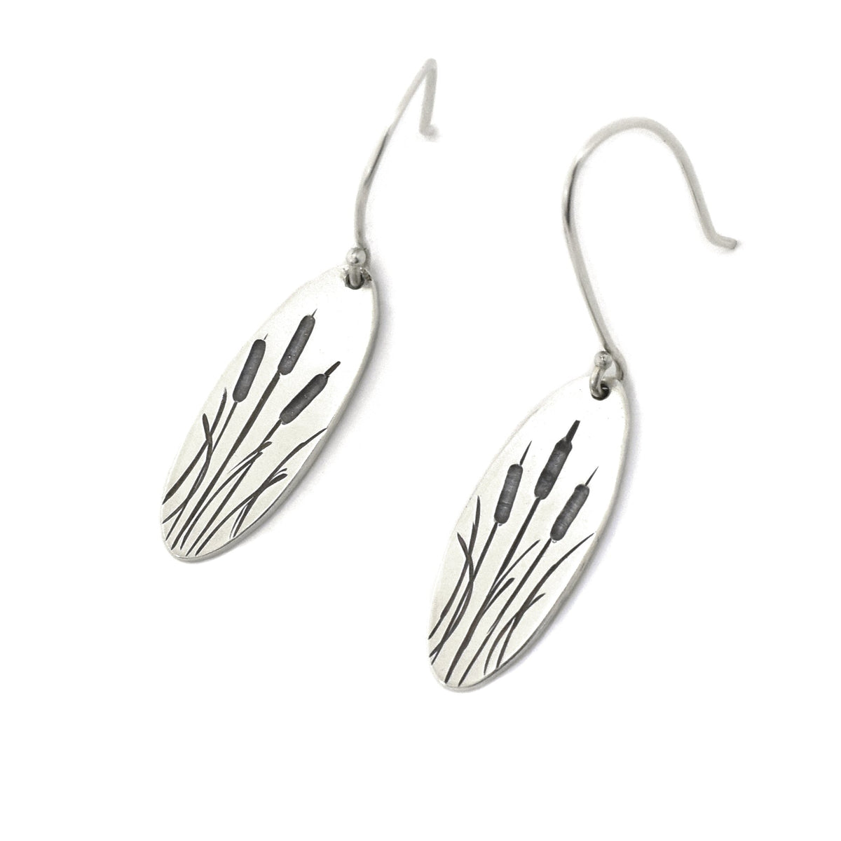 Cattail Earrings - Silver Earrings   6878 - handmade by Beth Millner Jewelry