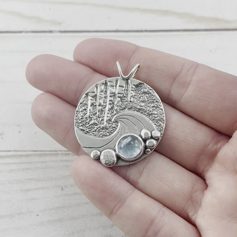 Frosted Shoreline Aquamarine Wonderland Pendant - Silver Pendant   6931 - handmade by Beth Millner Jewelry