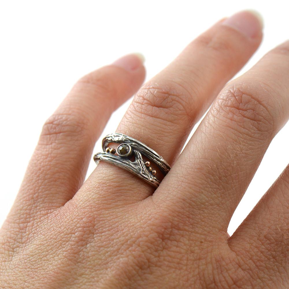 Amazon.com: Leaf diamond wedding ring, rustic diamond ring, dainty bohemian  nature inspired ring, boho ring, vintage filigree rustic wedding band :  Handmade Products