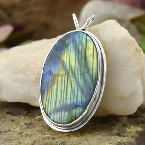 Choose Your Own Stone Reversible Oval Northern Lights Pendant - Silver Pendant  Stone A - 33 x 24mm  Stone B - 26 x 17mm 6910 - handmade by Beth Millner Jewelry