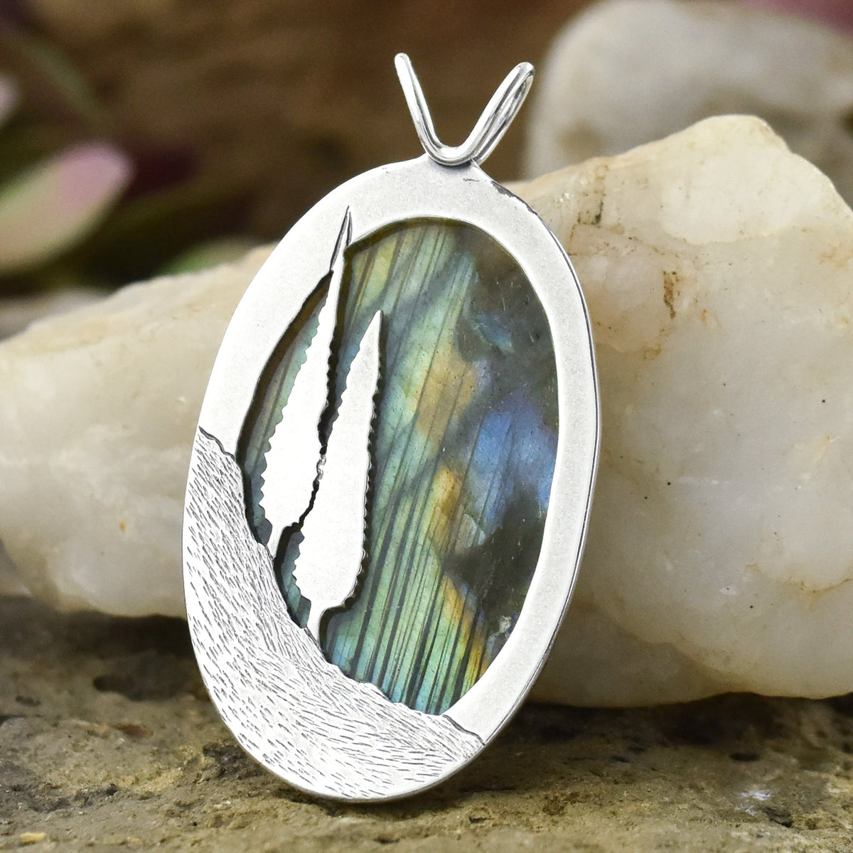 Choose Your Own Stone Reversible Oval Northern Lights Pendant - Silver Pendant Stone A - 30 x 21mm Stone B - 26 x 17mm 6910 - handmade by Beth Millner Jewelry