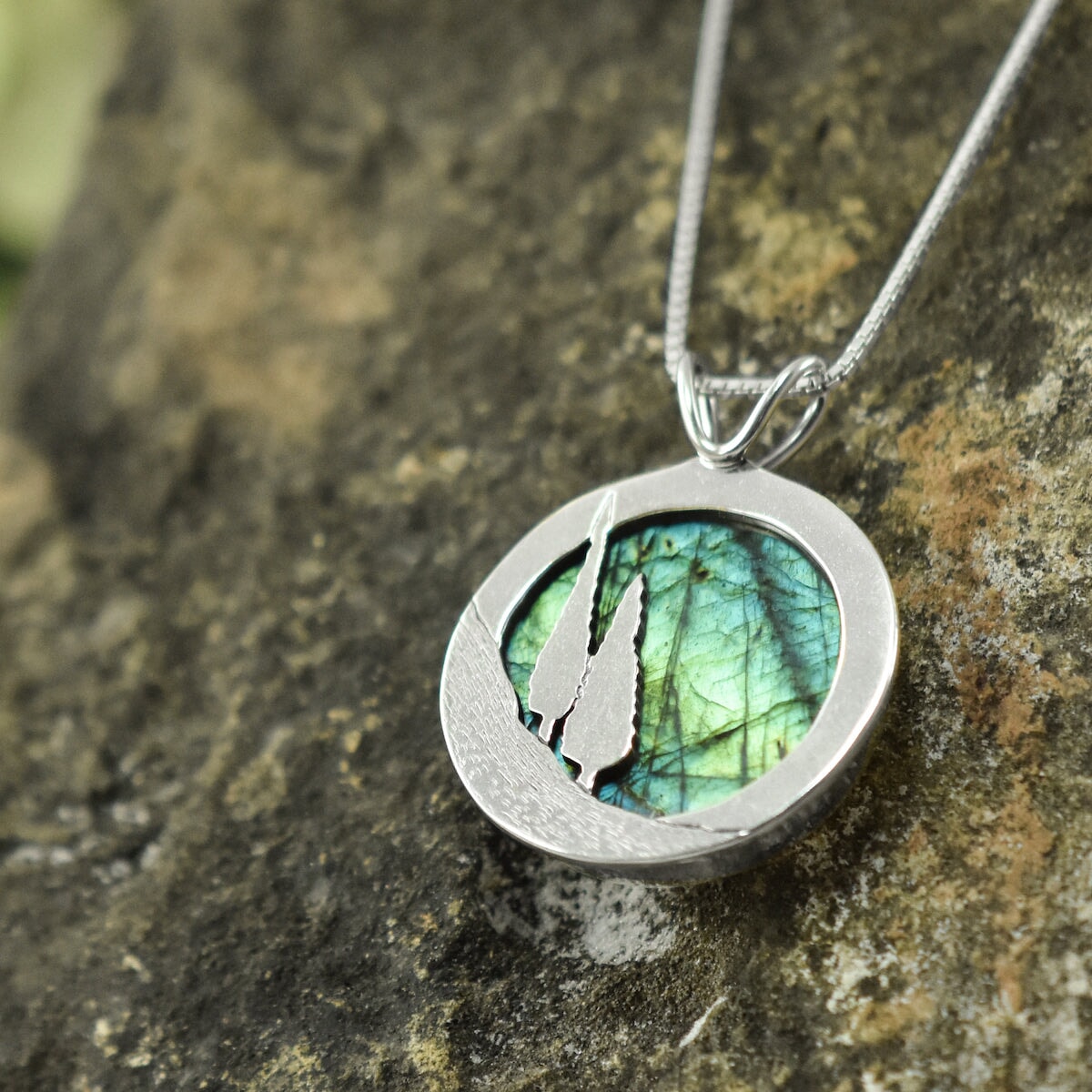 Choose Your Own Stone Reversible Round Northern Lights Pendant - Silver Pendant Stone A - 22mm Stone B - 26mm 6911 - handmade by Beth Millner Jewelry