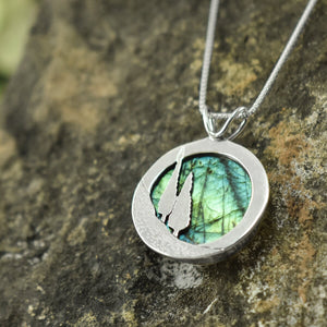 Choose Your Own Stone Reversible Round Northern Lights Pendant - Silver Pendant  Stone A - 22mm  Stone B - 20mm 6911 - handmade by Beth Millner Jewelry