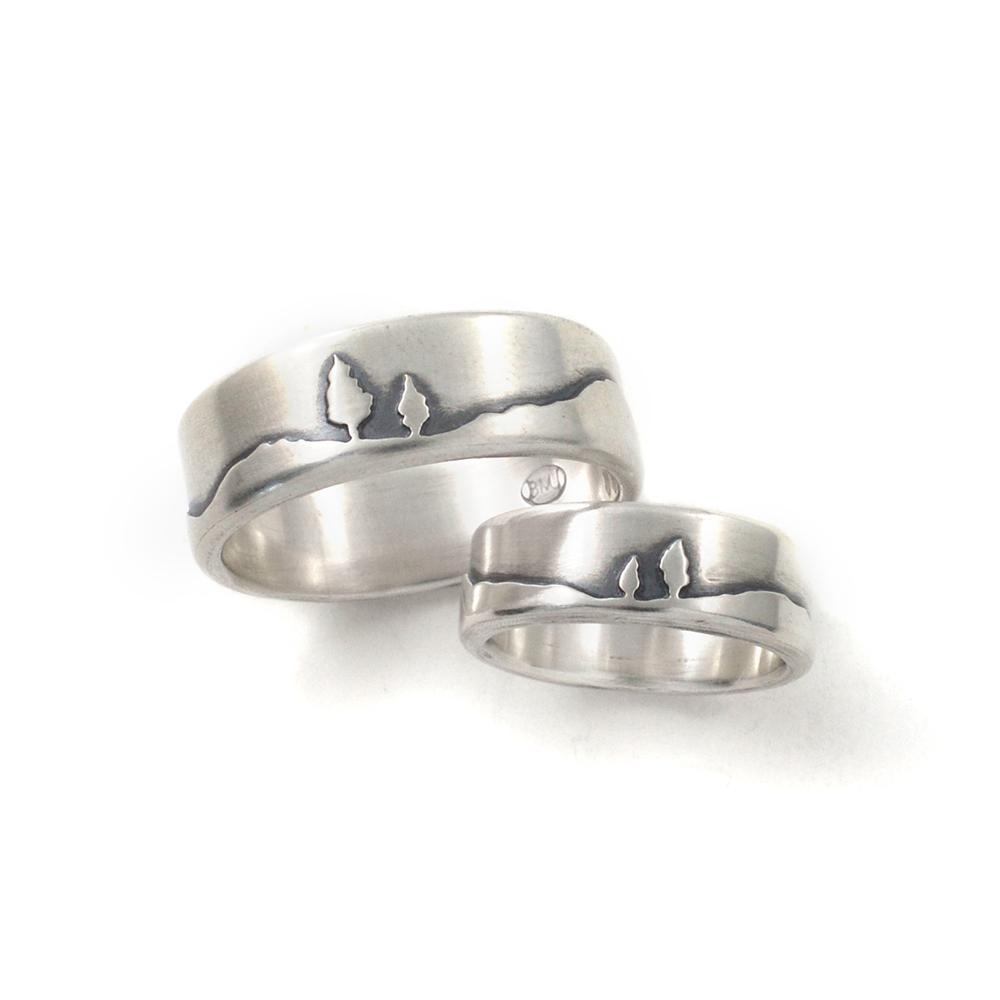 Silver Conifer Couple Ring - Wedding Ring 8mm / Select Size 8mm / 4 1592 - handmade by Beth Millner Jewelry